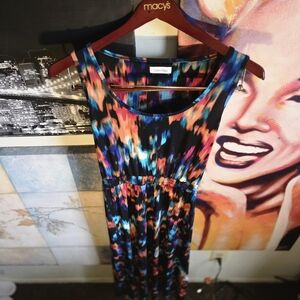 Calvin Klein Black Maxi Dress with Blue, Pink & Orange Abstract Print
